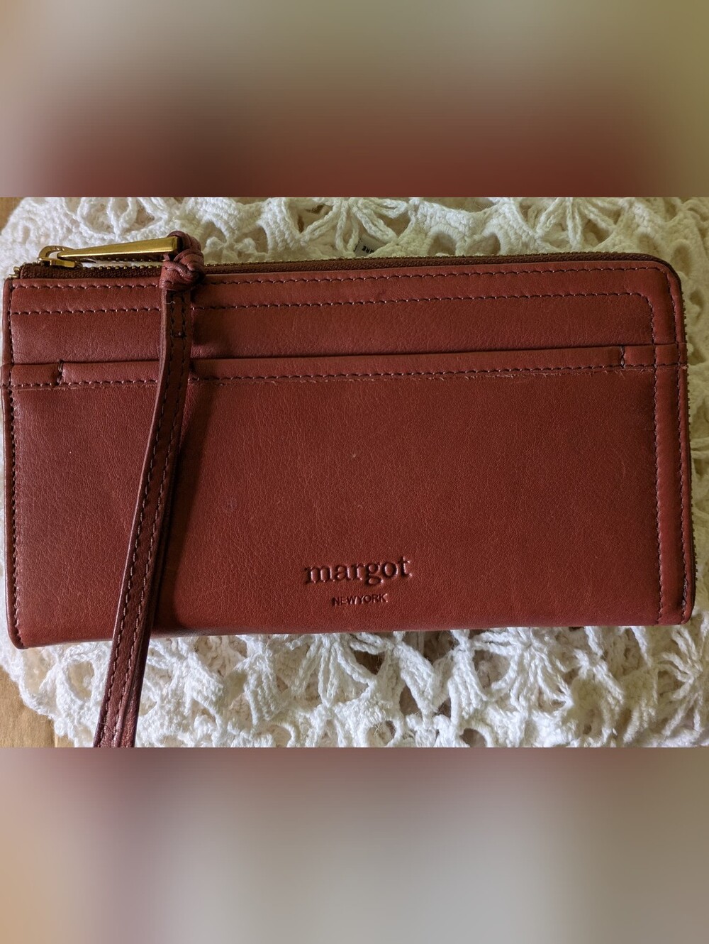 Margot Leather Zip Around Wallet Wristlet in Dark Brown - Picture 1 of 4